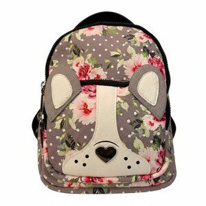 Betsey Johnson Kitsch Dog Mini Backpack – Floral & Polka Dot Puppy Face